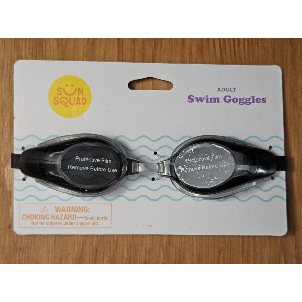 Sun Squad Black Adult Swim Goggles UV Protection Pool Mask Swim Gear